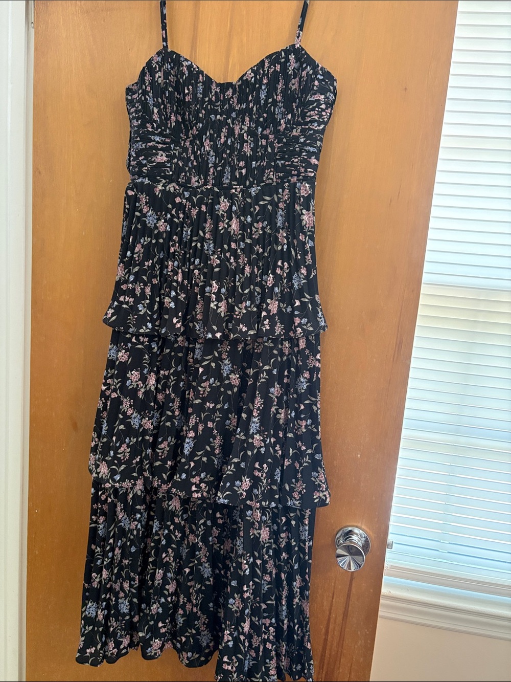 Lulu's Black Floral Maxi Dress with Pink and Green Accents